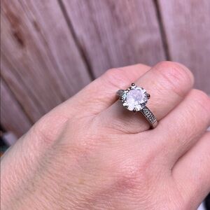 Elegant Silver Ring with Large Clear Stone